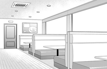 漫画風ペン画イラスト　店舗_ファミレス