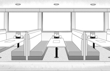 漫画風ペン画イラスト　店舗_ファミレス