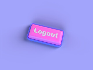 3d render of pink logout key on purple background