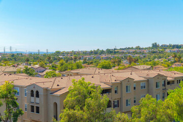 Ladera Ranch residential buildings in high angle view at Southern California