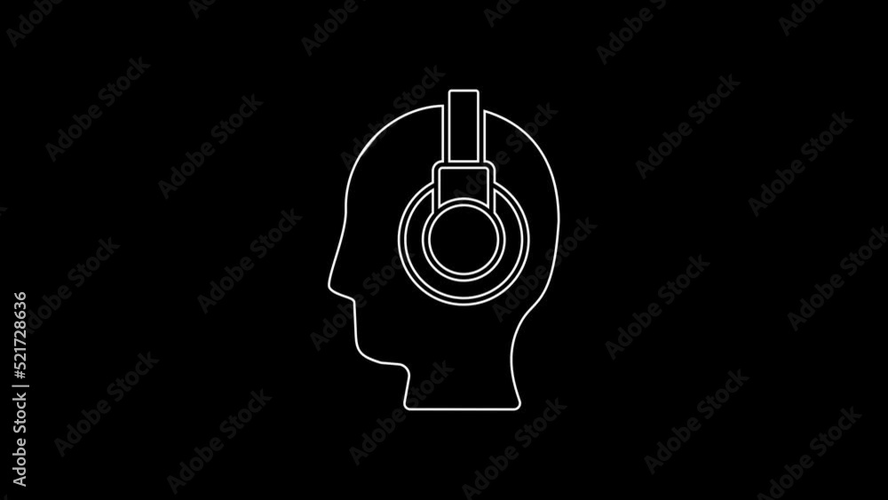 Poster white line man with a headset icon isolated on black background. support operator in touch. concept 