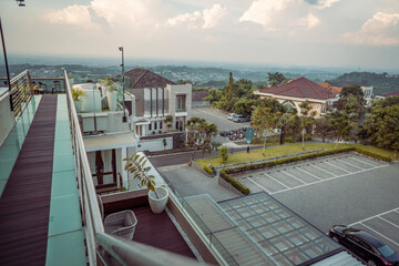 City landscape and landmark of Semarang central java Indonesia. The photo is perfect for building background, pamphlet, and building advertising.   