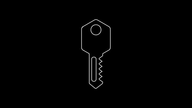 White line House key icon isolated on black background. 4K Video motion graphic animation