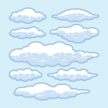 Cartoon clouds collection with a line
