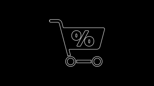 White line Shopping cart icon isolated on black background. Online buying concept. Delivery service sign. Supermarket basket symbol. 4K Video motion graphic animation