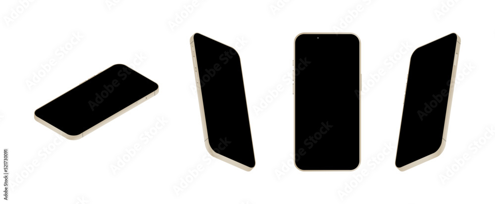 Poster gold smartphone realistic mockup. 3d cellular concept on white background. blank black screen for pr