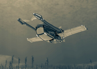 space fighter is floating underwater