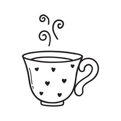 Hand drawn cup of coffee or tea doodle. Tea time in sketch style. Vector illustration isolated on white background