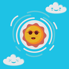 Beautifully designed smiley sun with clouds icon