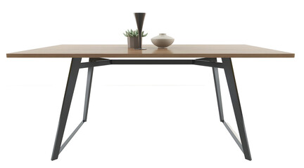 Wooden mixed black iron table on transparent background. png. 3d rendering