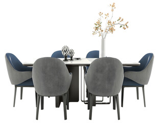 Luxury gray blue dining table set on transparent background. png. 3d rendering