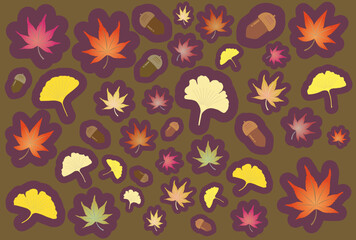 フレーム素材　可愛いモミジとイチョウの葉っぱ