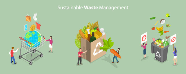 3D Isometric Flat Vector Conceptual Illustration of Sustainability Waste Management, Organic and Ecological Lifestyle