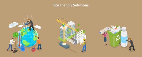 3D Isometric Flat Vector Conceptual Illustration of Eco Friendly Solutions, Innovative Green Technologies