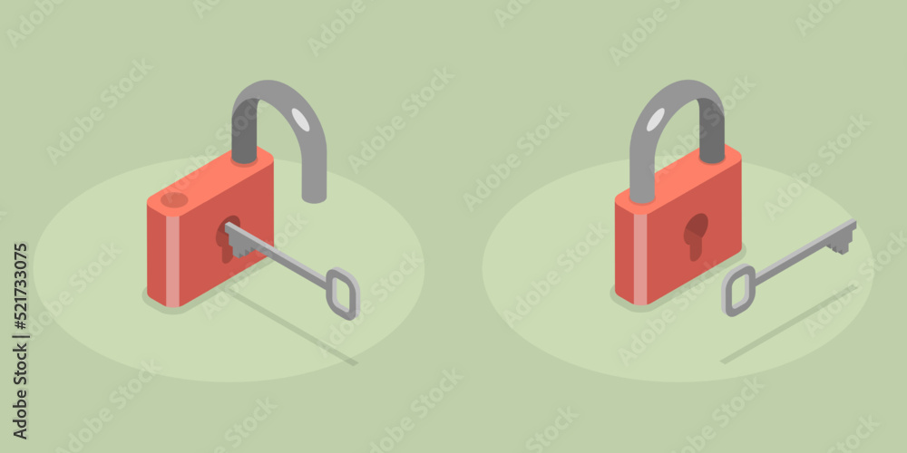 Poster 3d isometric flat vector icon of lock with key, confidentiality and security