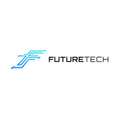 Future tech logo line connection with letter F vector icon