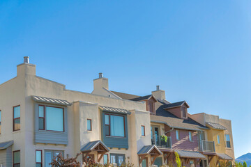 Fototapeta premium Complex apartment buildings with colorful exterior at Daybreak in South Jordan, Utah