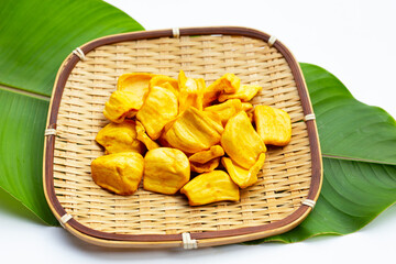 Jackfruit chips on green leaf