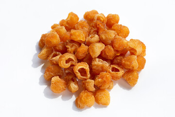 Dried longan on white background.