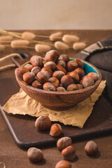 Hazelnuts in a ceramic bowl