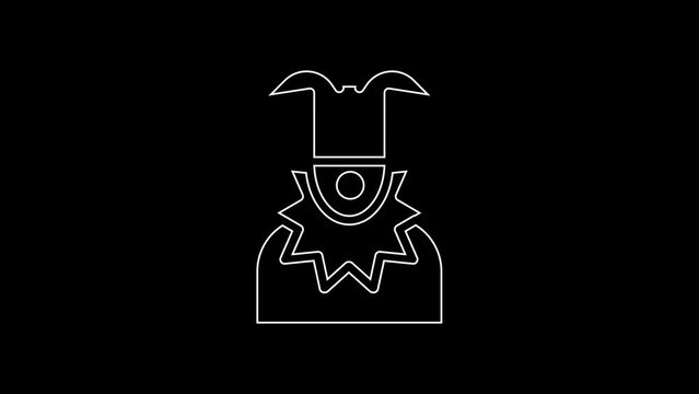 White line Joker head icon isolated on black background. Jester sign. 4K Video motion graphic animation