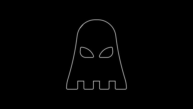 White line Executioner mask icon isolated on black background. Hangman, torturer, executor, tormentor, butcher, headsman icon. 4K Video motion graphic animation