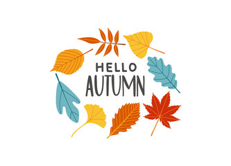 Hello autumn lettering fall season slogan vector