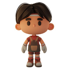 cute 3d male barista character with the theme of Indonesian independence