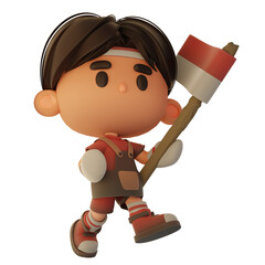 cute 3d male barista character with the theme of Indonesian independence