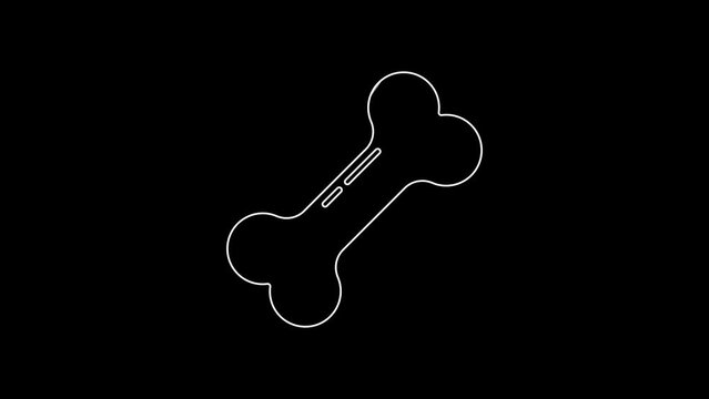 White line Dog bone icon isolated on black background. Pets food symbol. 4K Video motion graphic animation