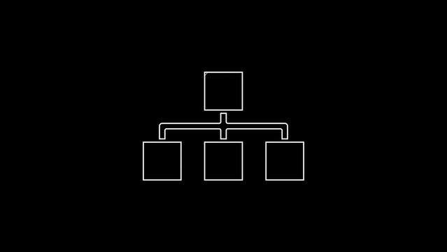 White line Business hierarchy organogram chart infographics icon isolated on black background. Corporate organizational structure graphic elements. 4K Video motion graphic animation