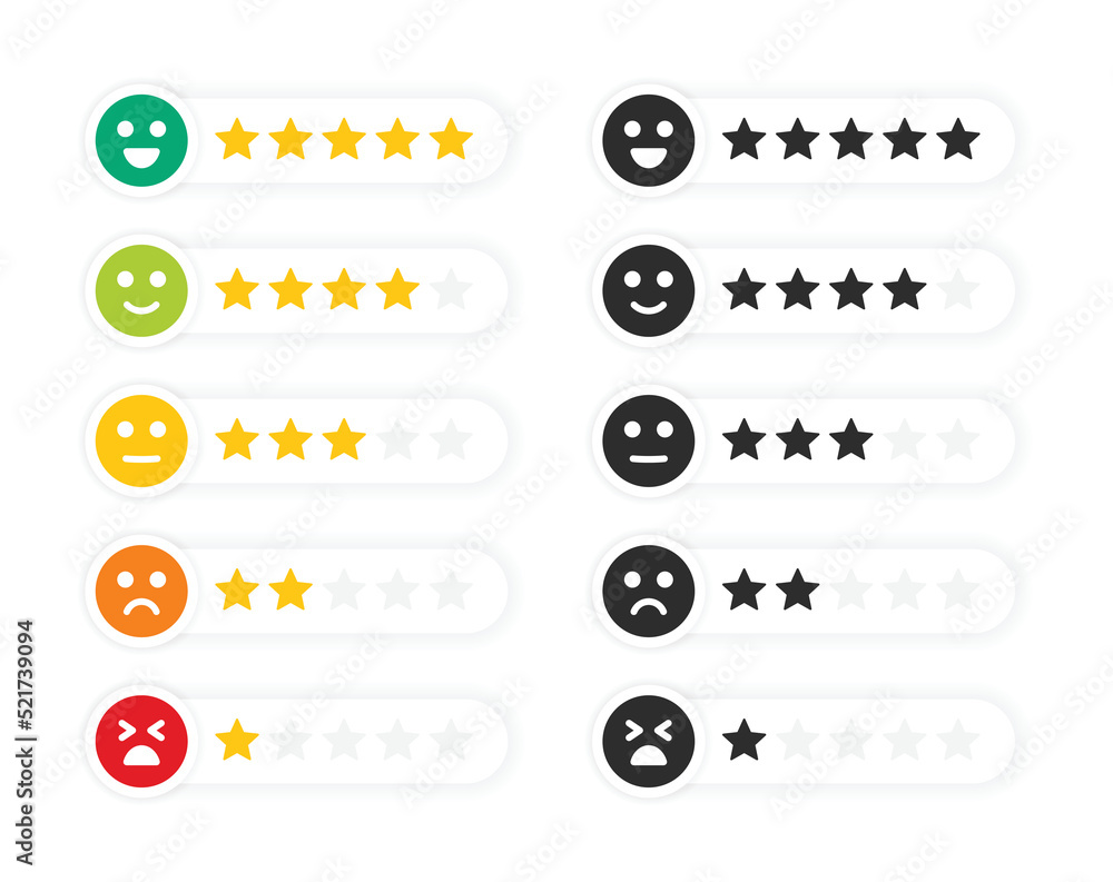 Poster Customer satisfaction with smiley emotion and stars rating vector icon set illustration.