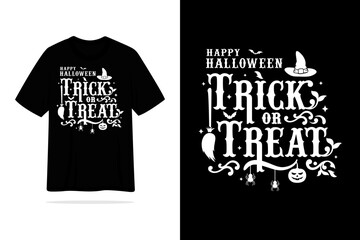 Happy halloween trick or treat vintage style tshirt design illustration - obrazy, fototapety, plakaty