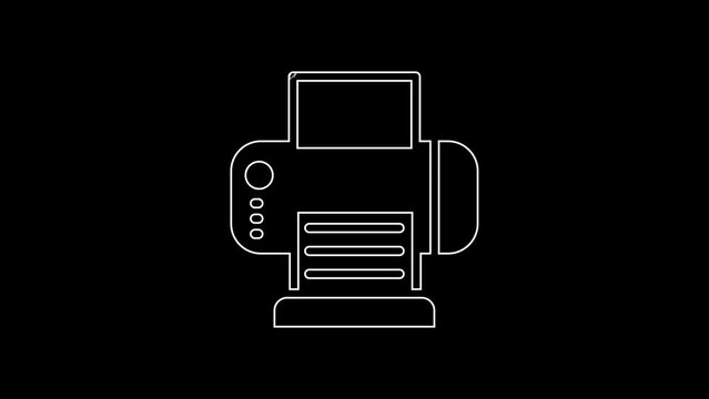 White line Printer icon isolated on black background. 4K Video motion graphic animation