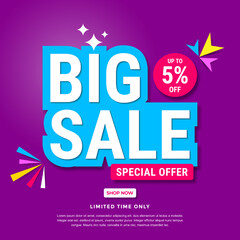 Big sale banner template design. Abstract sale banner. promotion poster. special offer up to 5% off