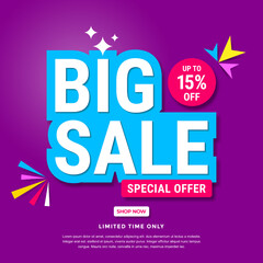 Big sale banner template design. Abstract sale banner. promotion poster. special offer up to 15% off