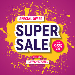 Super sale banner template design. Abstract sale banner. promotion poster. special offer up to 95% off