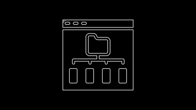 White line Browser files icon isolated on black background. 4K Video motion graphic animation