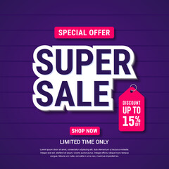 Super Sale banner template design. Abstract sale banner. promotion poster. special offer up to 15% off