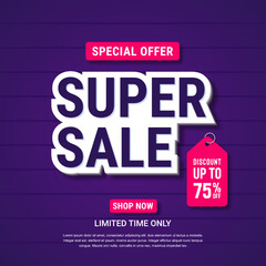 Super Sale banner template design. Abstract sale banner. promotion poster. special offer up to 75% off