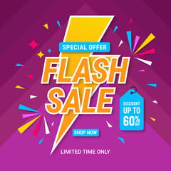 Flash sale banner template design. Abstract sale banner. promotion poster. special offer up to 60% off