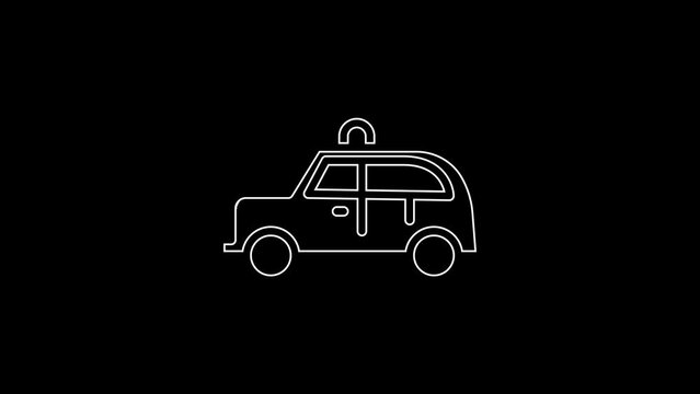 White line Taxi car icon isolated on black background. 4K Video motion graphic animation