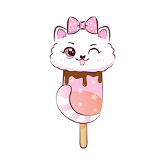 Cute sweet kitty cat in ice crem. Vector illustration.