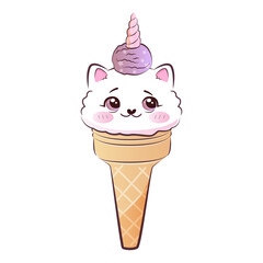 Cute sweet kitty cat in ice crem. Vector illustration.