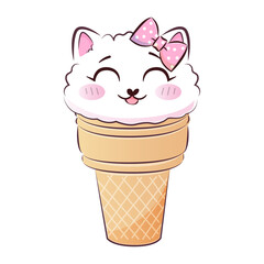 Cute sweet kitty cat in ice crem. Vector illustration.