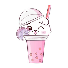 Cute sweet kitty cat in ice crem. Vector illustration.