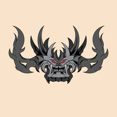 Monster Beast Hand drawn colored Vector illustrations. Print, logo, poster template, tattoo idea.