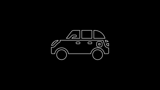 White line Hatchback car icon isolated on black background. 4K Video motion graphic animation