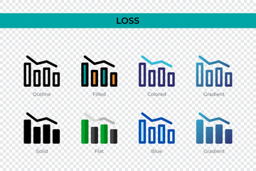 Loss icon in different style. Loss vector icons designed in outline, solid, colored, filled, gradient, and flat style. Symbol, logo illustration. Vector illustration