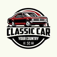 Classic car logo circle emblem vector illustration isolated